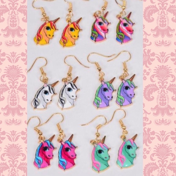 Unicorn Earrings w/ Enamel Color - Picture 2 of 2